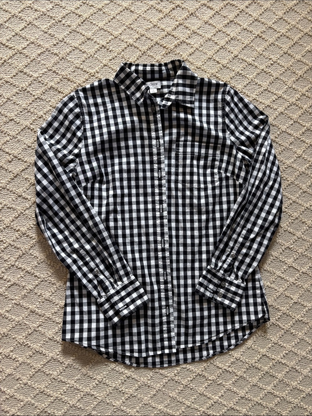 J. Crew Factory Black and White Gingham Button-Down Shirt
